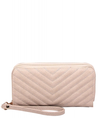 Chevron Quilted Double Zip Around Wallet Wristlet QA0012 BRICK